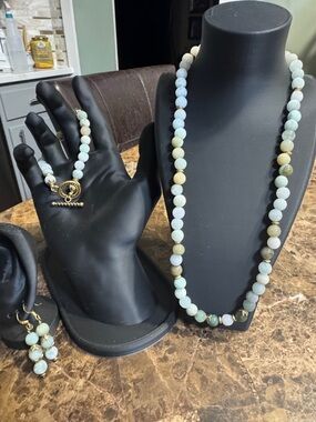 Genuine Chinese Jade Necklace, Bracket and Earring Set